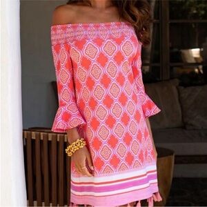 NWT CABANA LIFE Coral Geo Off The Shoulder Dress  Size S UVF 50